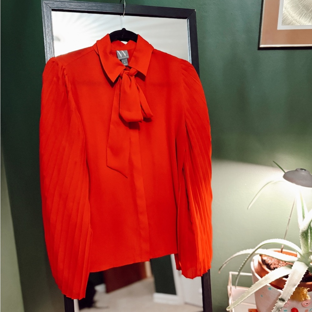 Elegant Red Blouse with Bow by Worthington